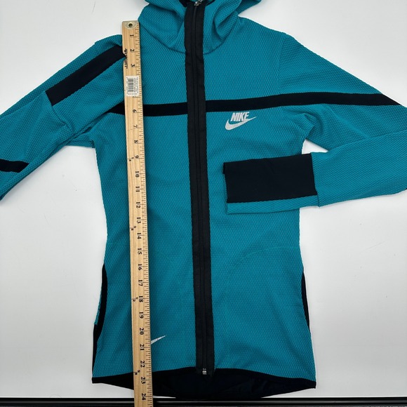 Nike Dry Fit Womens Teal Waffle Knit Full Zip Hoodie Mesh Jacket Small 19542 - Picture 6 of 11